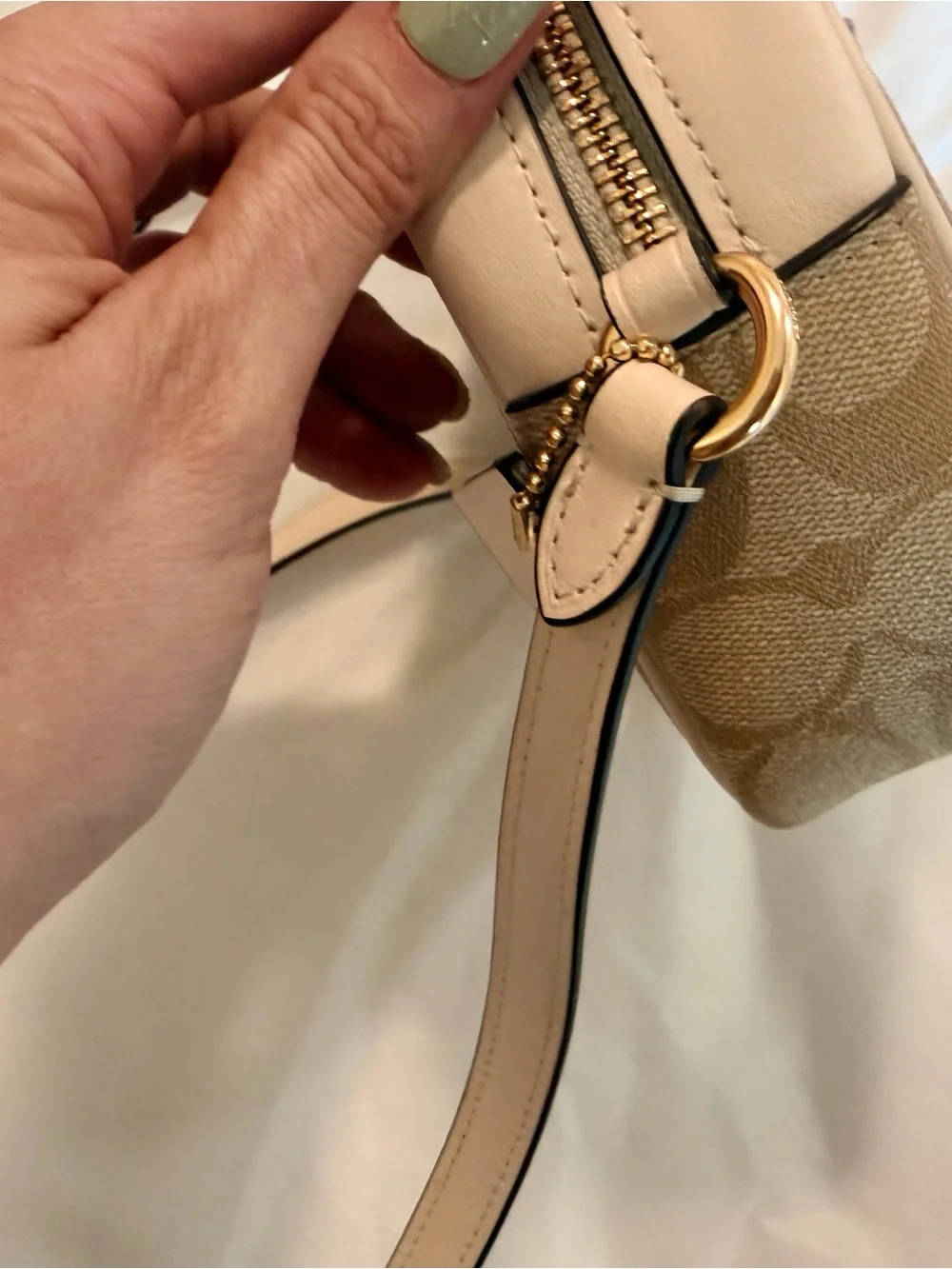 Coach Tan Signature Canvas Crossbody with Cream Trim